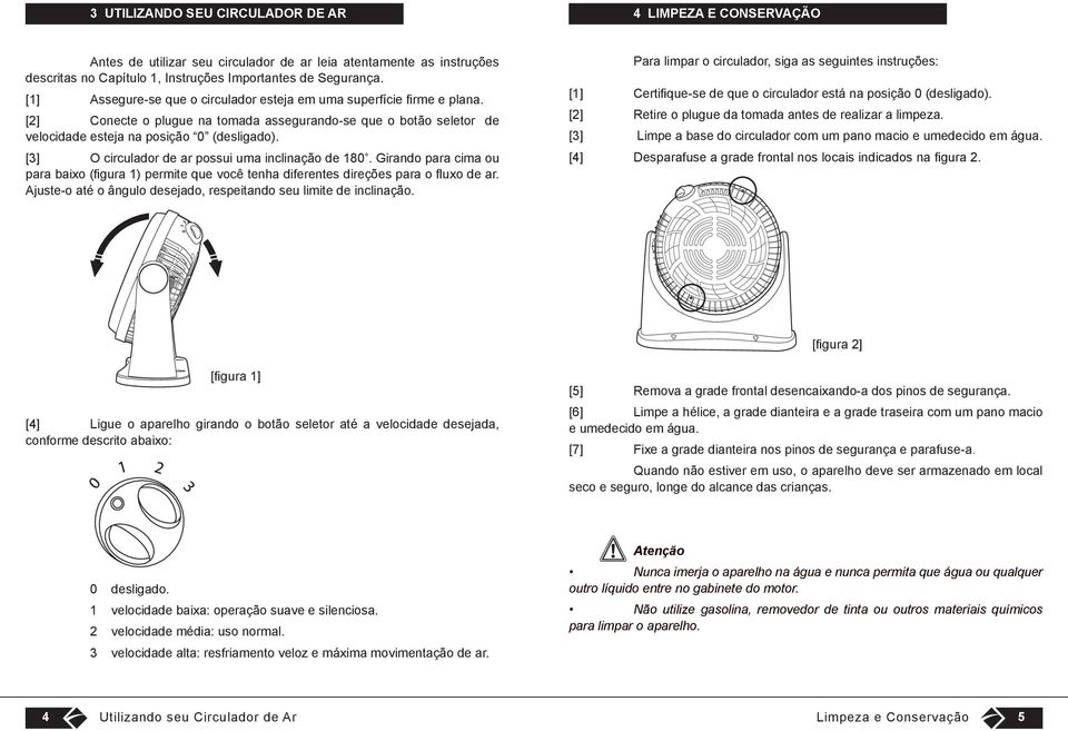 [3] O circulador de ar possui uma inclinação de 180. Girando para cima ou para baixo (figura 1) permite que você tenha diferentes direções para o fluxo de ar.