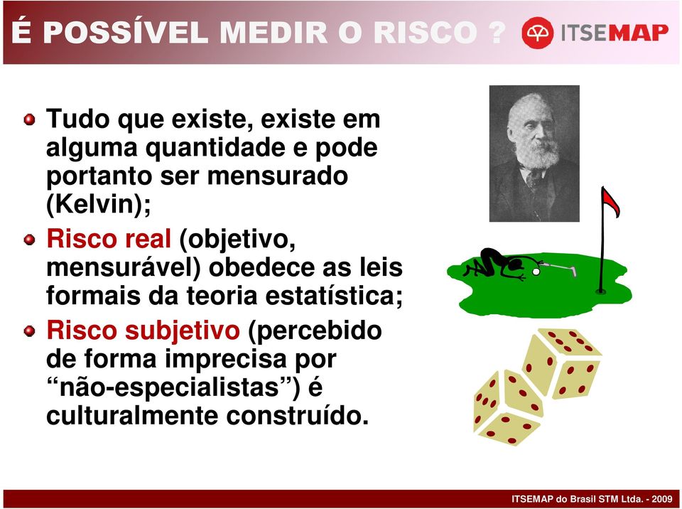 mensurado (Kelvin); Risco real (objetivo, mensurável) obedece as leis