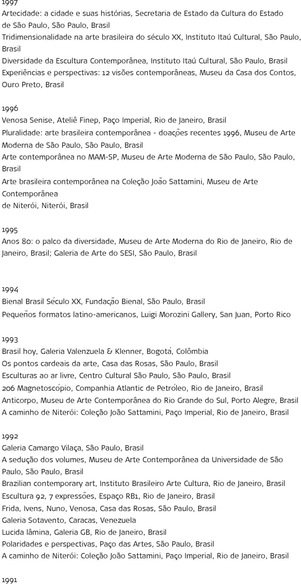 Finep, Paço Imperial, Rio de Janeiro, Pluralidade: arte brasileira contemporânea - doac oẽs recentes 1996, Museu de Arte Moderna de São Paulo, São Paulo, Arte contemporânea no MAM-SP, Museu de Arte