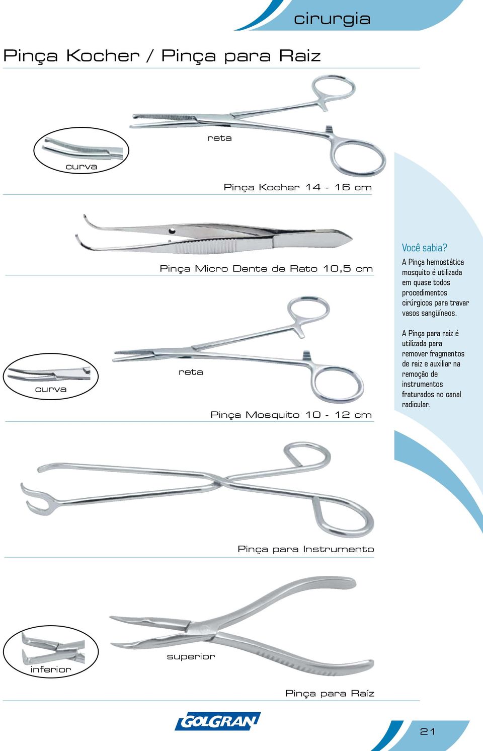 A Pinça hemostática mosquito é utilizada em quase todos procedimentos cirúrgicos para travar vasos sangüíneos.