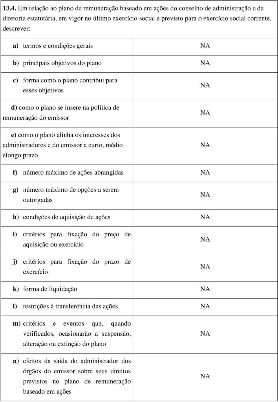 plano alinha os interesses dos administradores e do emissor a curto, médio elongo prazo f) número máximo de ações abrangidas g) número máximo de opções a serem outorgadas h) condições de aquisição de