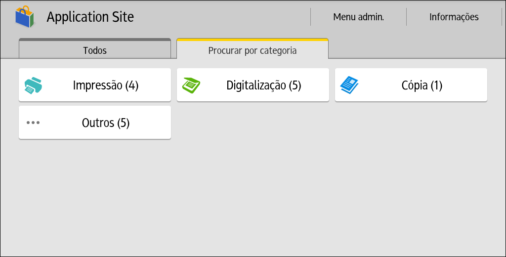 2. Como Utilizar o Site Para Download de Aplicações Visualizar o Site Para Download de Aplicações 1. Prima, o ícone [Início], na parte inferior do ecrã ao centro. 2.