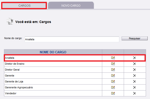 5.1 Cargo 5 Configurações 5.1.1 Cargos Em Configurações, ao clicar