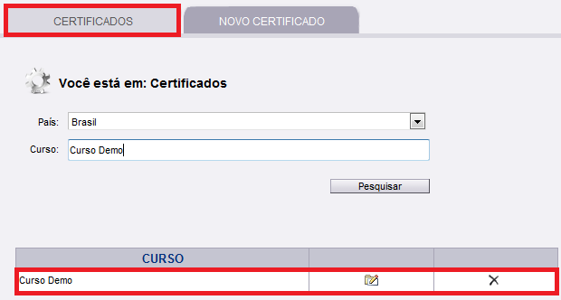 5.4 Certificado 5.4.1 Certificados Em Configurações, ao clicar em certificados já cadastrados no sistema.