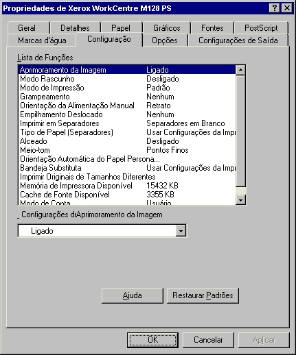 2 Operação com o Windows 95/98/Me Para visualizar as propriedades do driver de impressora, selecione o ícone da impressora na janela Impressoras e em seguida clique em [Propriedades] no menu Arquivo.