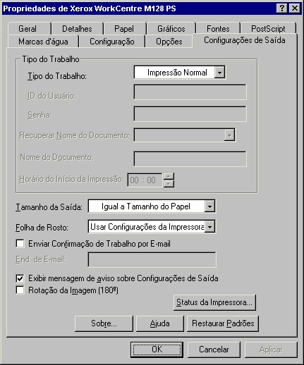 2 Operação com o Windows 95/98/Me Configurações Disco rígido - Especifica se o Disco rígido (opcional) está instalado. Se estiver, defina como [Disponível].