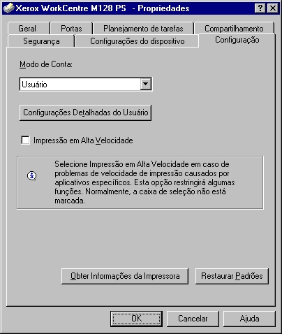 3 Operação com o Windows NT 4.0 Quando [Unidade de 2 Bandejas (Alta Capacidade)] for selecionado, a Bandeja 3 e a Bandeja 4 podem ser usadas como o alimentador de alta capacidade.