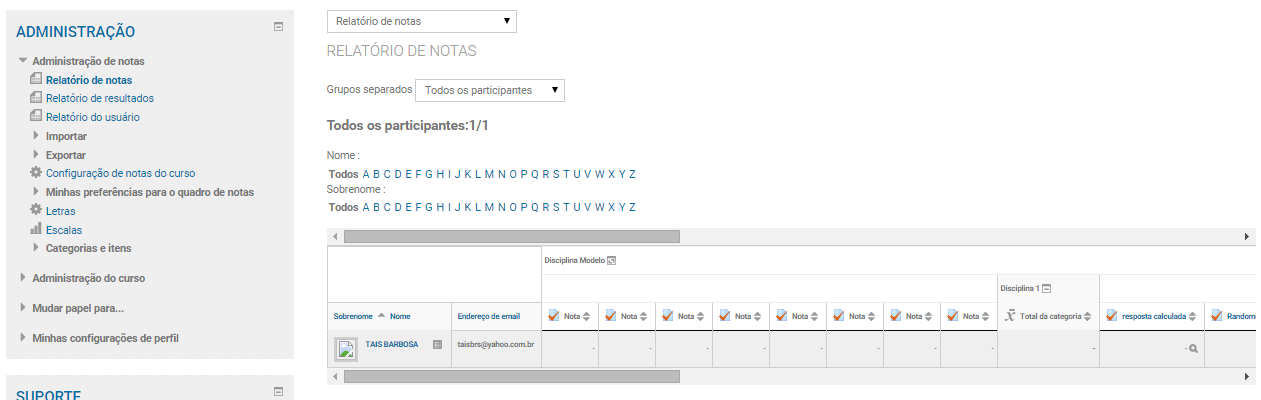 50 A planilha com as notas pode ser ordenada pelo nome, sobrenome ou e- mail do aluno (Figura abaixo).