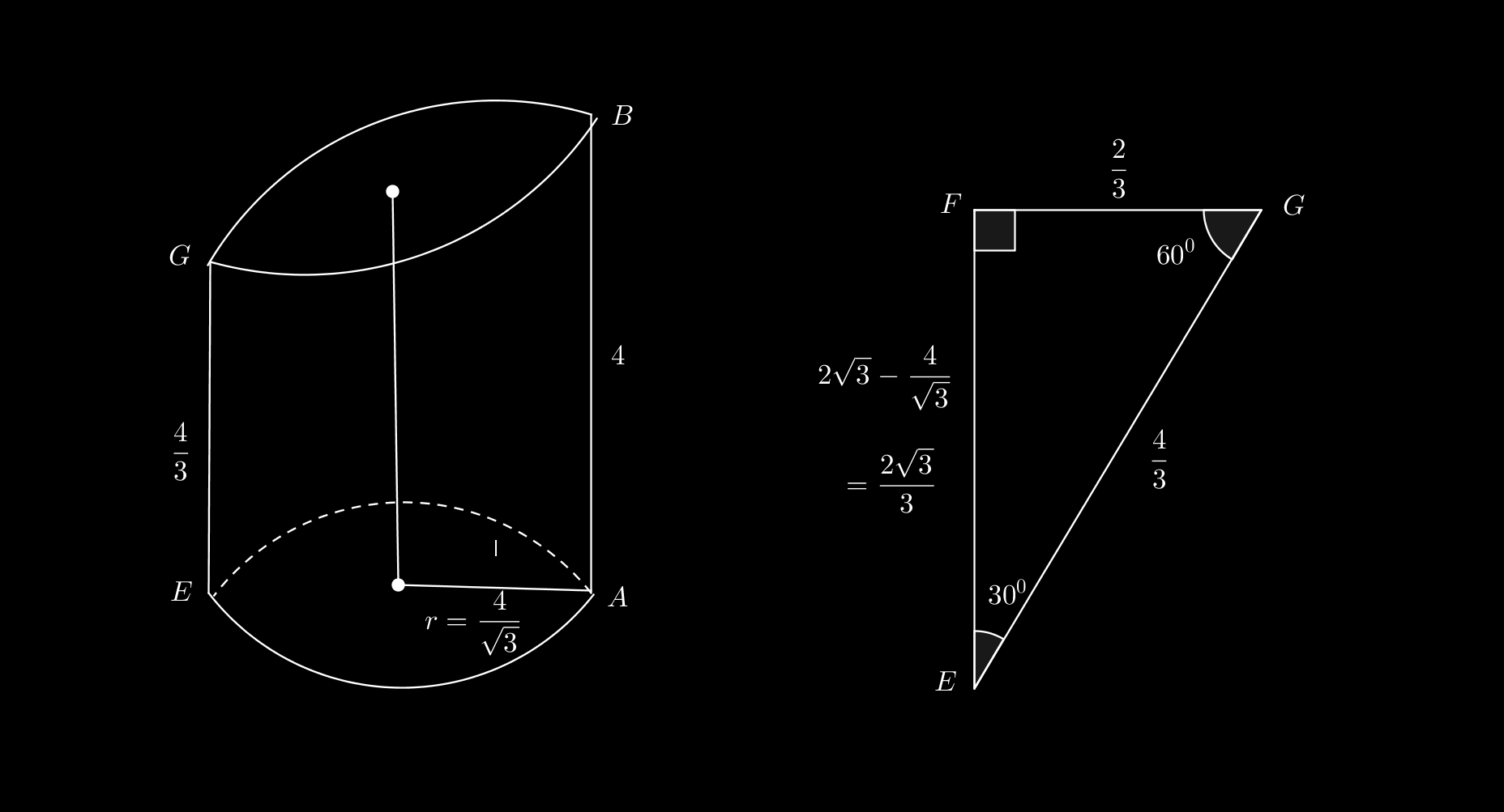 Solução: Colocando as informações na figura abaixo: No triângulo ADB, temos que BD = 2, logo cos 0 0 = 2 triângulo acima. = AB 2, AB = 4 e AD = 2, ver Como o diametro do tanque é CD = 6, CA = 4.