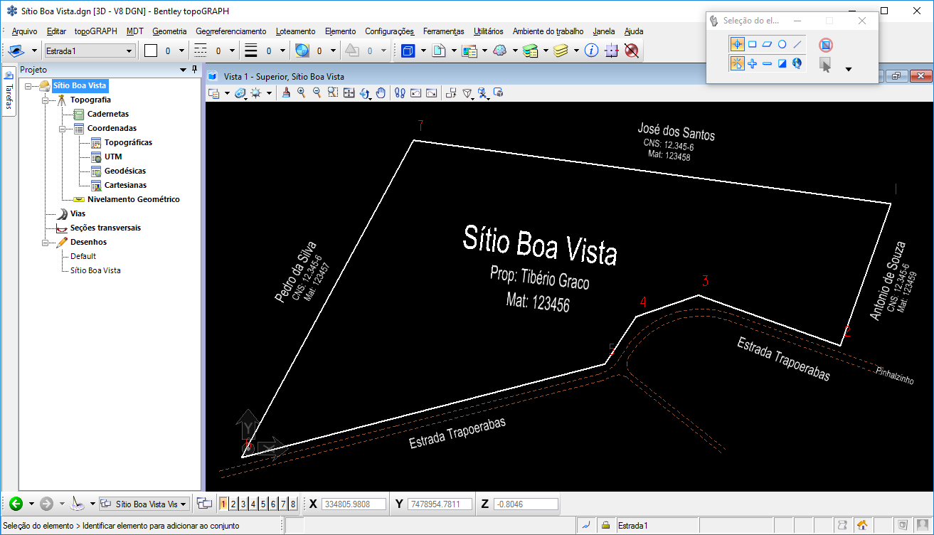 Introdução O objetivo desse tutorial é mostrar passo-a-passo o processo de Georreferenciamento no Bentley topograph, terminando com a geração da planilha ODS e dos memoriais descritivos.