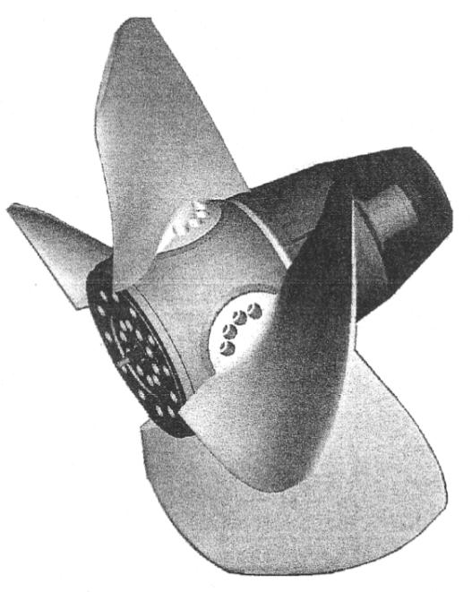 constituído por certo número de pás giratórias que dividem o espaço ocupado em canais, por onde circula o fluido de trabalho. Na Figura 1 é ilustrado um rotor de turbina tipo Kaplan.