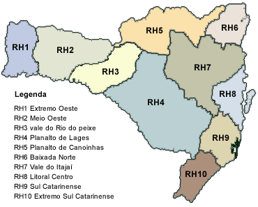 Figura 20: Regiões Hidrográficas de Santa Catarina Fonte: Secretaria do Estado de Desenvolvimento Econômico E Sustentável SDS A Bacia do Rio Cubatão do Sul possui uma área aproximada de 1.