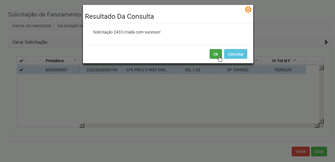 O sistema informará quais retenções estão cadastradas para este faturamento. No caso abaixo, apenas ISS. Conferir as informações e avançar.