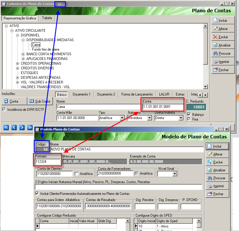 No cadastro do modelo do Plano de Contas deve ser configurado o Digito do SPED conforme