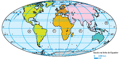 2. Observa com atenção o mapa 1 e faz a legenda. B 4 5 1 2 A A B C 6 3 Mapa 1- Planisfério CONTINENTES OCEANOS 1 A 2 B 3 C 4 D Oceano Glacial Ártico 5 E Oceano Glacial Antártico 3.