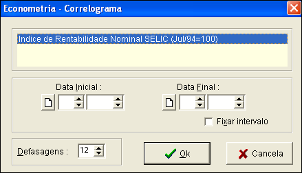 91 Os campos Data Inicial e Data Final podem ser usados para definir o intervalo a ser considerado no correlograma.