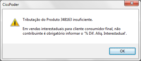 destino, desconsiderando o FCEP. O campo somente ficará habilitado se o Código Situação tributária for igual á 00, 20, 40, 41 ou 60.