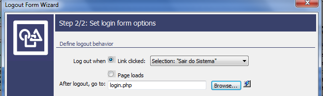 1º Passo (não é necessário alterar) 2º Passo (opções de login) Temos que indicar a página, caso não tenha sucesso no login, volta para a página login.