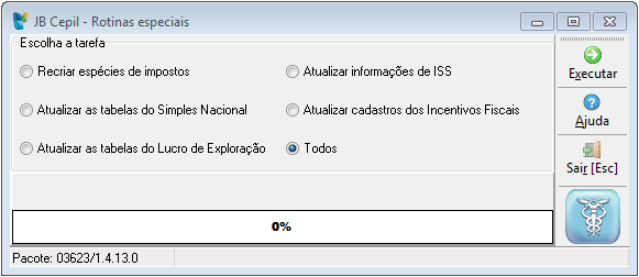 2. CONFIGURAÇÕES Inicialmente são necessários efetuar algumas configurações como por exemplo, atualizar a lista de impostos e as tabelas do SPED com os novos códigos disponibilizados por cada estado.