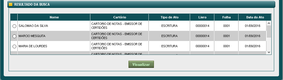 18 Ao acessar a tela Consulta de ato será necessário informar os seguintes dados: Nome: o nome de uma parte do ato presente no ato; Documento (CPF/CNPJ): o número de documento de uma parte presente