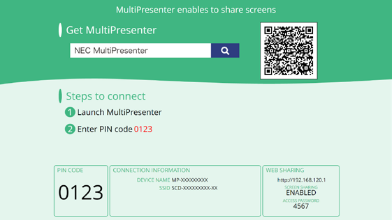 4. Conectando o MultiPresenter Stick ou o projetor 4-1. Usando a Ligação Inteligente O dispositivo que suporta a Ligação Inteligente é necessário como um dispositivo de recepção. 4-1-1.