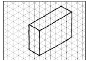 62 1a fase - Trace levemente, os eixos isométricos e indique o comprimento, a largura e a altura sobre cada eixo, tomando como base as medidas aproximadas do prisma representado na figura anterior.