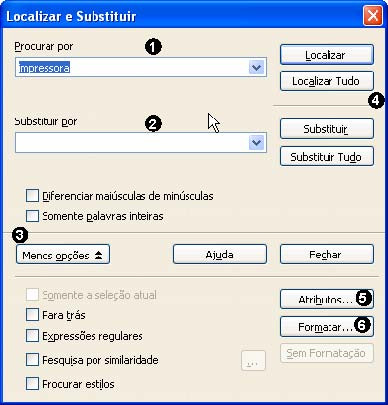 (1) Exibir/Ocultar Estilos e Formatação. (2) Estilo atual do Parágrafo. (3) Nome da Fonte atual do texto. (4) Tamanho da Fonte atual do texto. (5) Aplicar negrito. (6) Aplicar itálico.