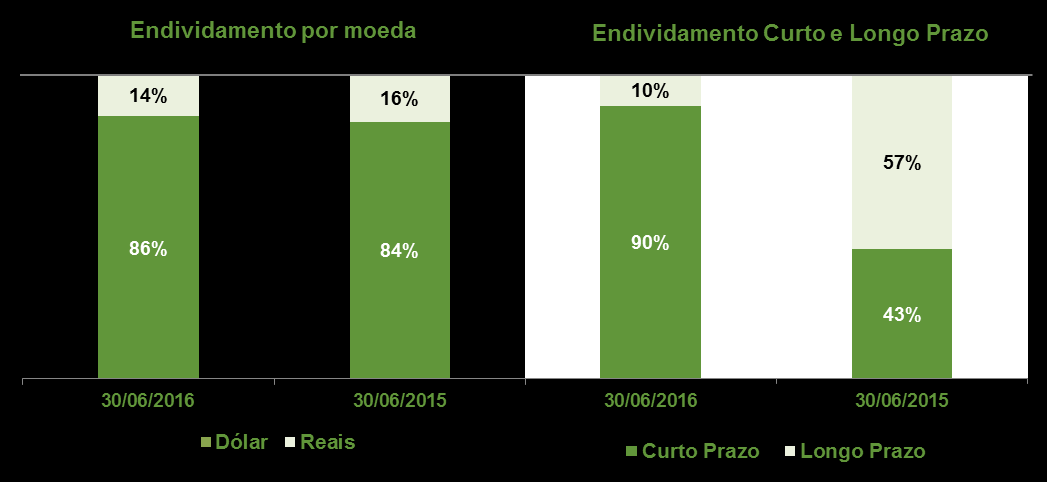 Vale ressaltar que a contratação de dívidas em moeda estrangeira tem um hedge natural, visto que as receitas da Companhia são, em sua maioria, dolarizadas.