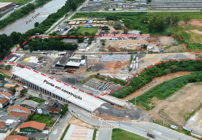 Localização Estação de Tratamento de Efluentes (ETE) da SABESP. Integração em um único local do pacote completo de soluções de saneamento, colocando Barueri na vanguarda dos modelos de tratamento.