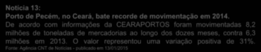 Desempenho Setorial Notícia 11: Tempo recorde de descarregamento de navio em cais do Porto de Vitória.