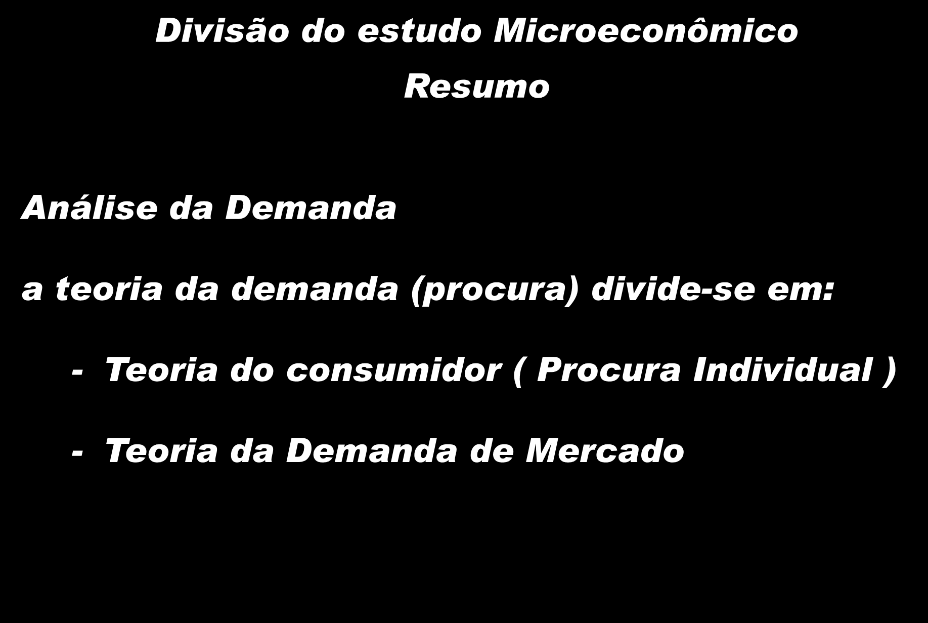 Divisão do estudo Microeconômico Resumo Análise da Demanda a teoria da demanda (procura)