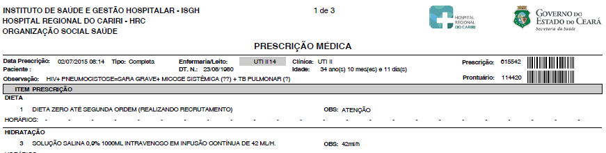 PRESCRIÇÃO UTI ADULTA