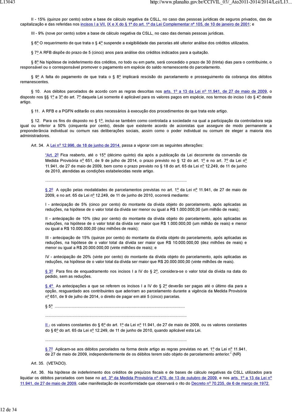 6 o O requerimento de que trata o 4 o suspende a exigibilidade das parcelas até ulterior análise dos créditos utilizados.