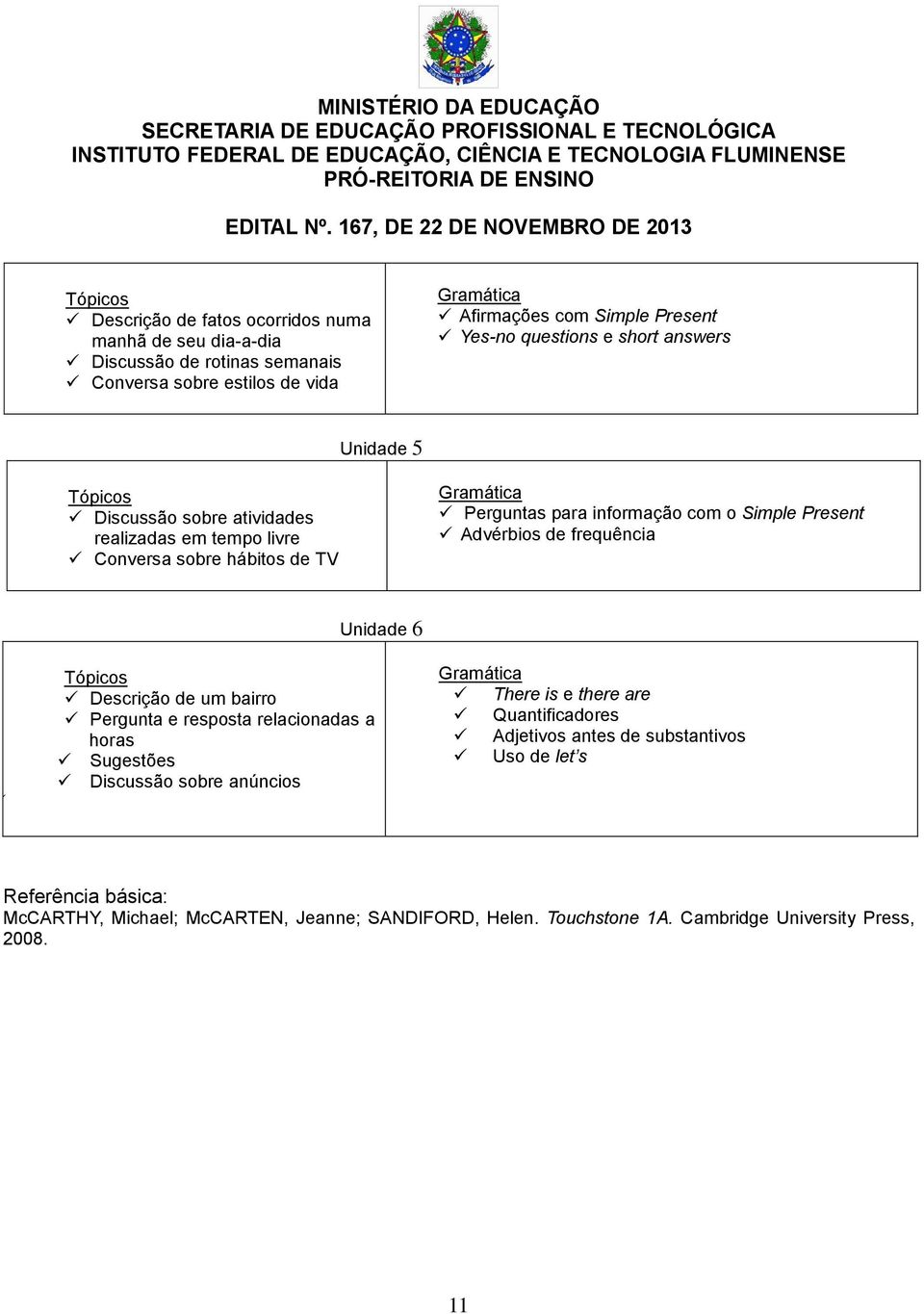 de frequência Unidade 6 Descrição de um bairro Pergunta e resposta relacionadas a horas Sugestões Discussão sobre anúncios There is e there are Quantificadores