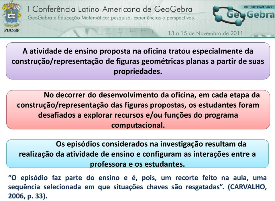 funções do programa computacional.