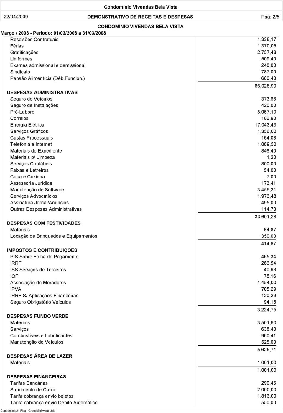 Contábeis Faixas e Letreiros Copa e Cozinha Assessoria Jurídica Manutenção de Software Serviços Advocatícios Assinatura Jornal/Anúncios Outras Despesas Administrativas DESPESAS COM FESTIVIDADES