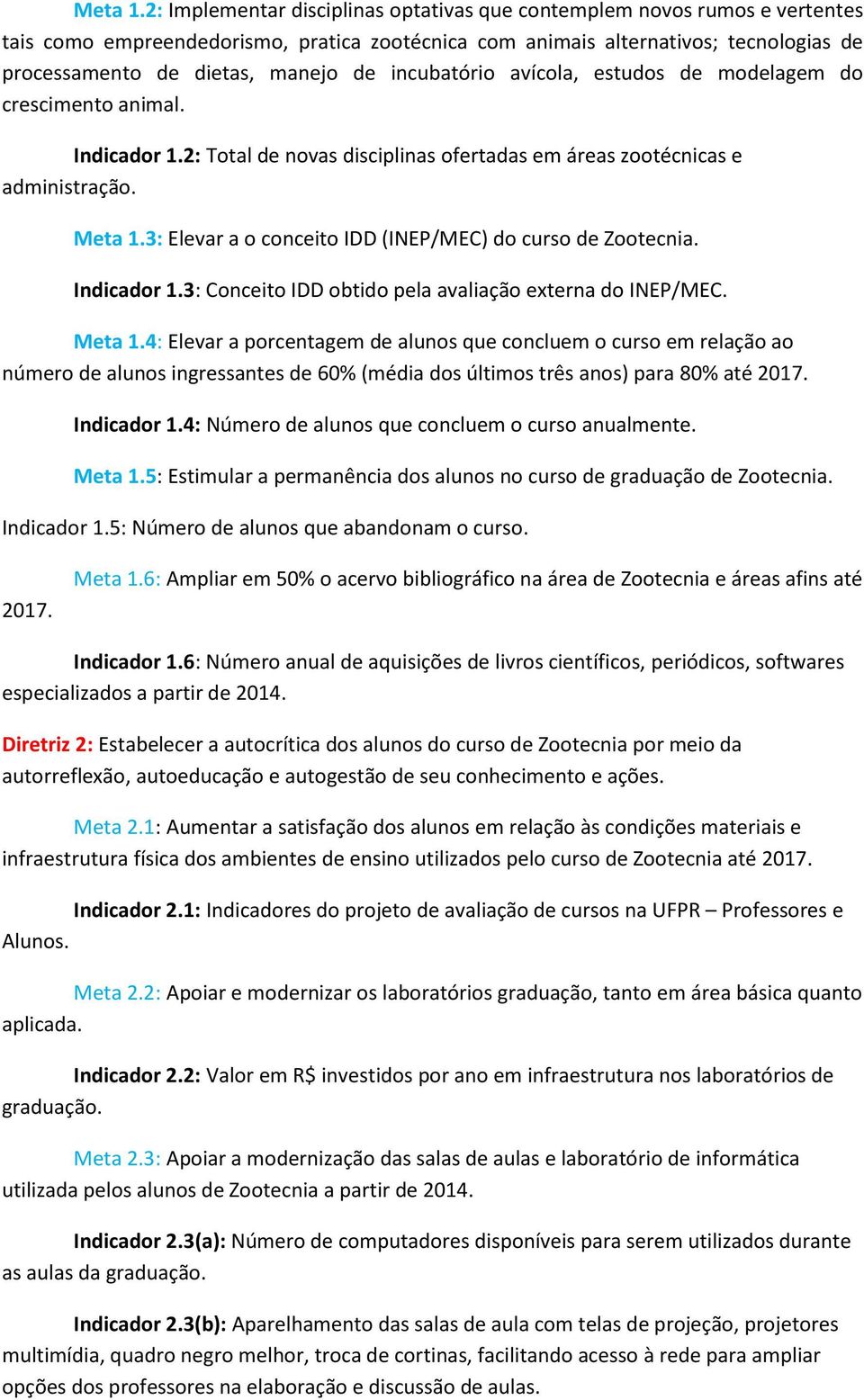 incubatório avícola, estudos de modelagem do crescimento animal. Indicador 1.2: Total de novas disciplinas ofertadas em áreas zootécnicas e administração.