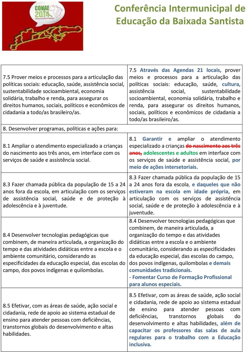 1 Ampliar o atendimento especializado a crianças do nascimento aos três anos, em interface com os serviços de saúde e assistência social. 7.