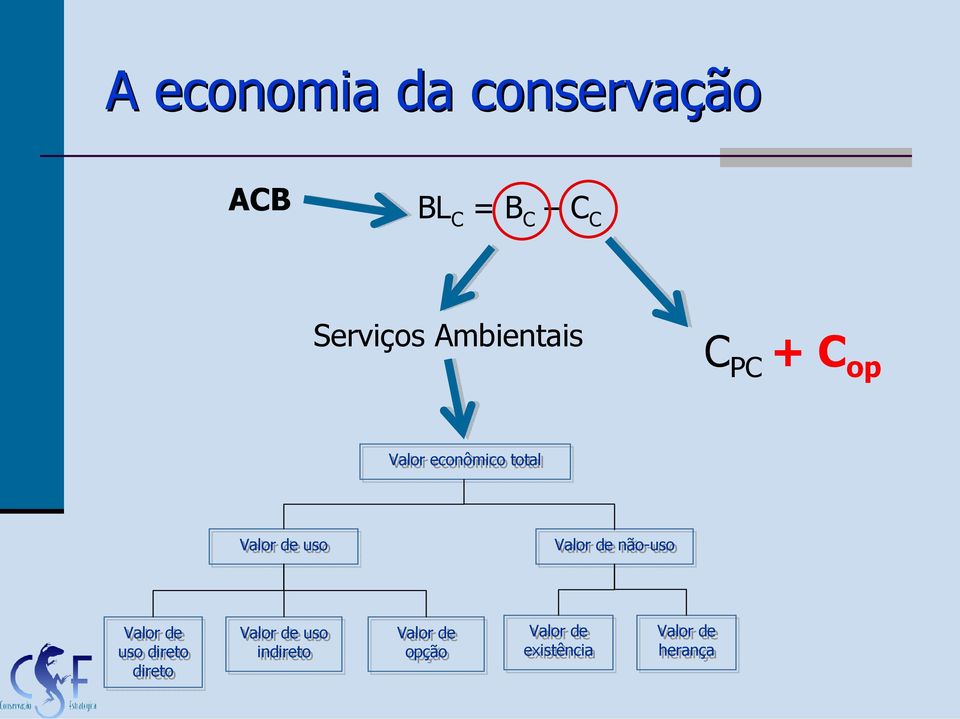 Valor de não-uso Valor de uso direto direto Valor de uso