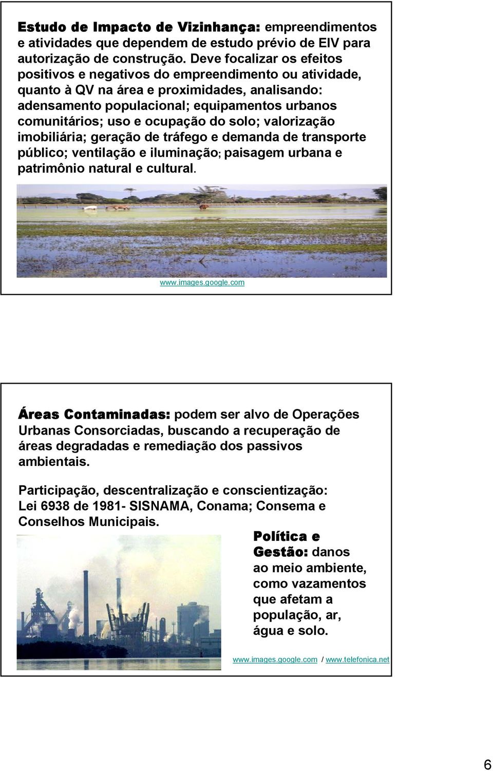 ocupação do solo; valorização imobiliária; geração de tráfego e demanda de transporte público; ventilação e iluminação; paisagem urbana e patrimônio natural e cultural. www.images.google.