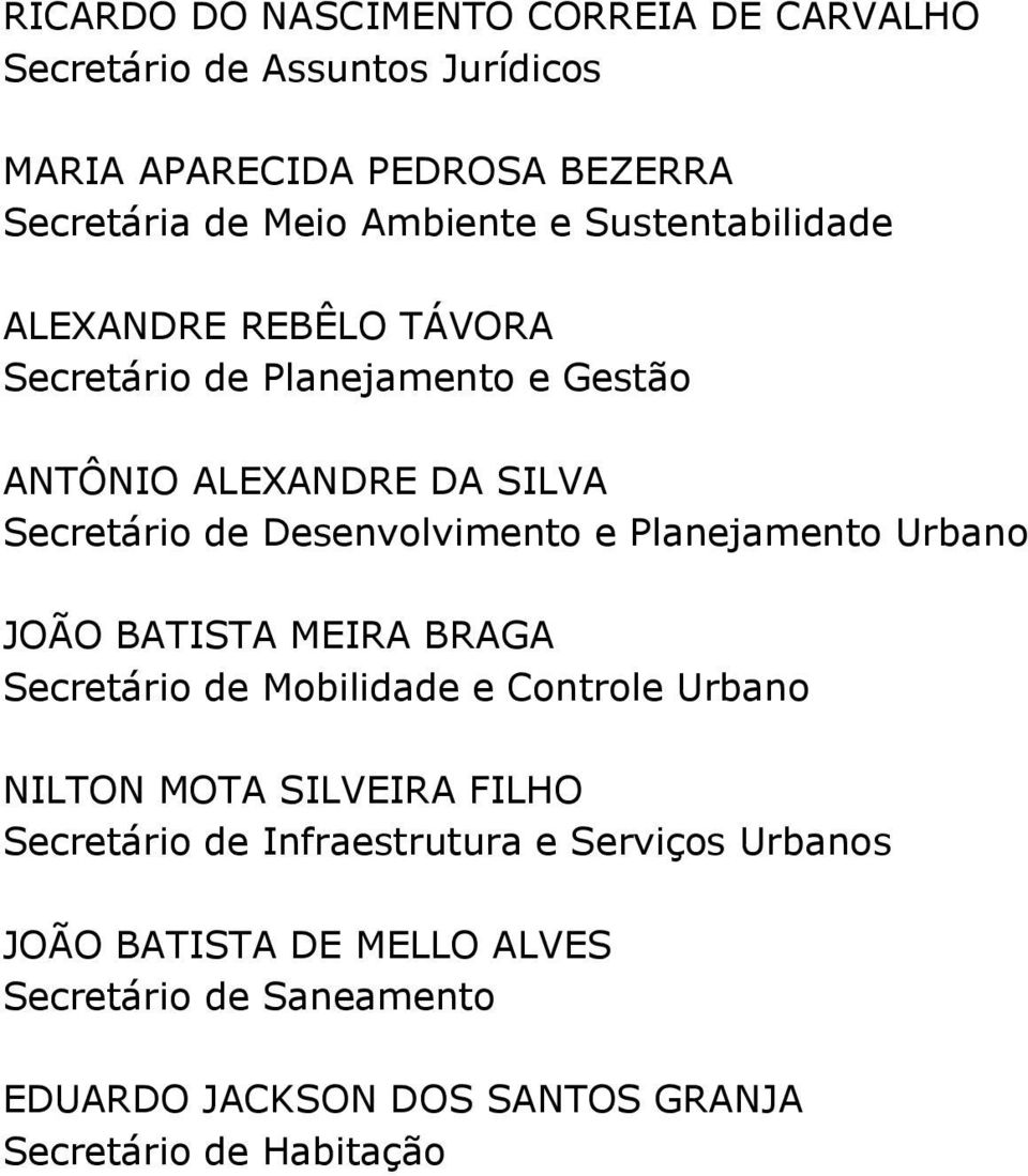 Planejamento Urbano JOÃO BATISTA MEIRA BRAGA Secretário de Mobilidade e Controle Urbano NILTON MOTA SILVEIRA FILHO Secretário de