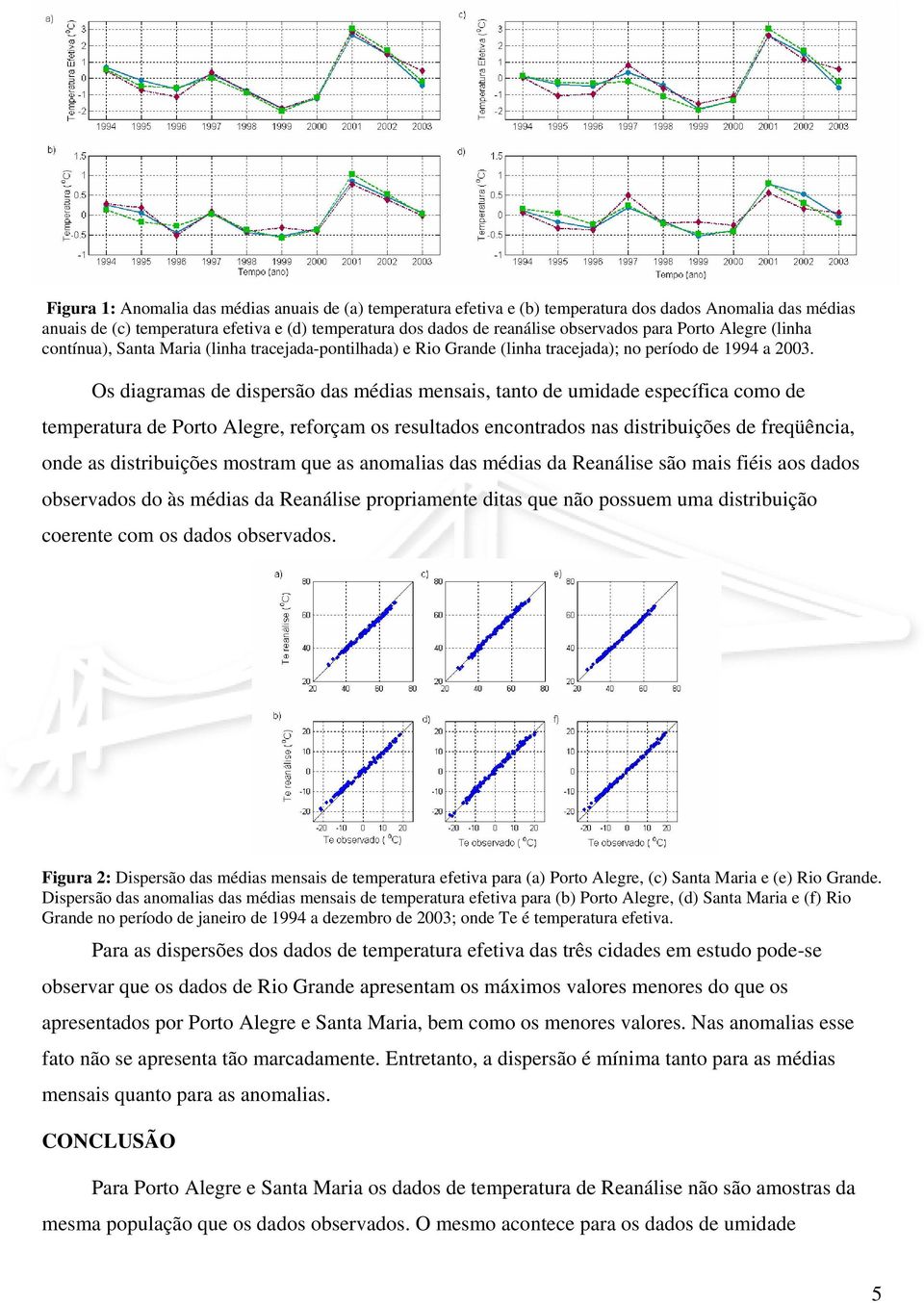 Os diagramas de dispersão das médias mensais, tanto de umidade específica como de temperatura de Porto Alegre, reforçam os resultados encontrados nas distribuições de freqüência, onde as
