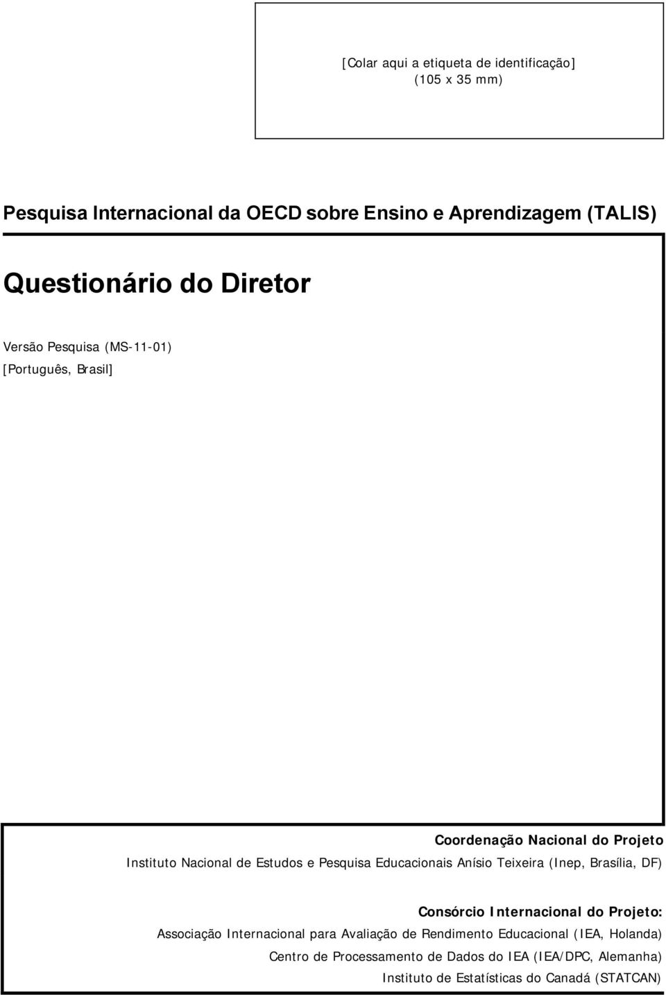 Educacionais Anísio Teixeira (Inep, Brasília, DF) Consórcio Internacional do Projeto: Associação Internacional para Avaliação de