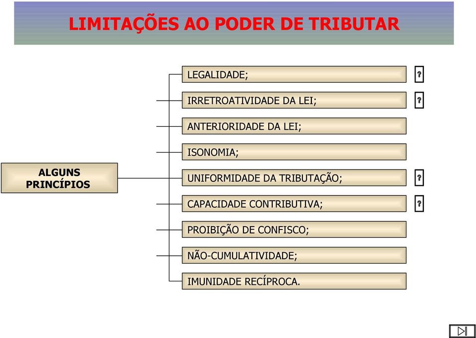 ALGUNS PRINCÍPIOS UNIFORMIDADE DA TRIBUTAÇÃO; CAPACIDADE