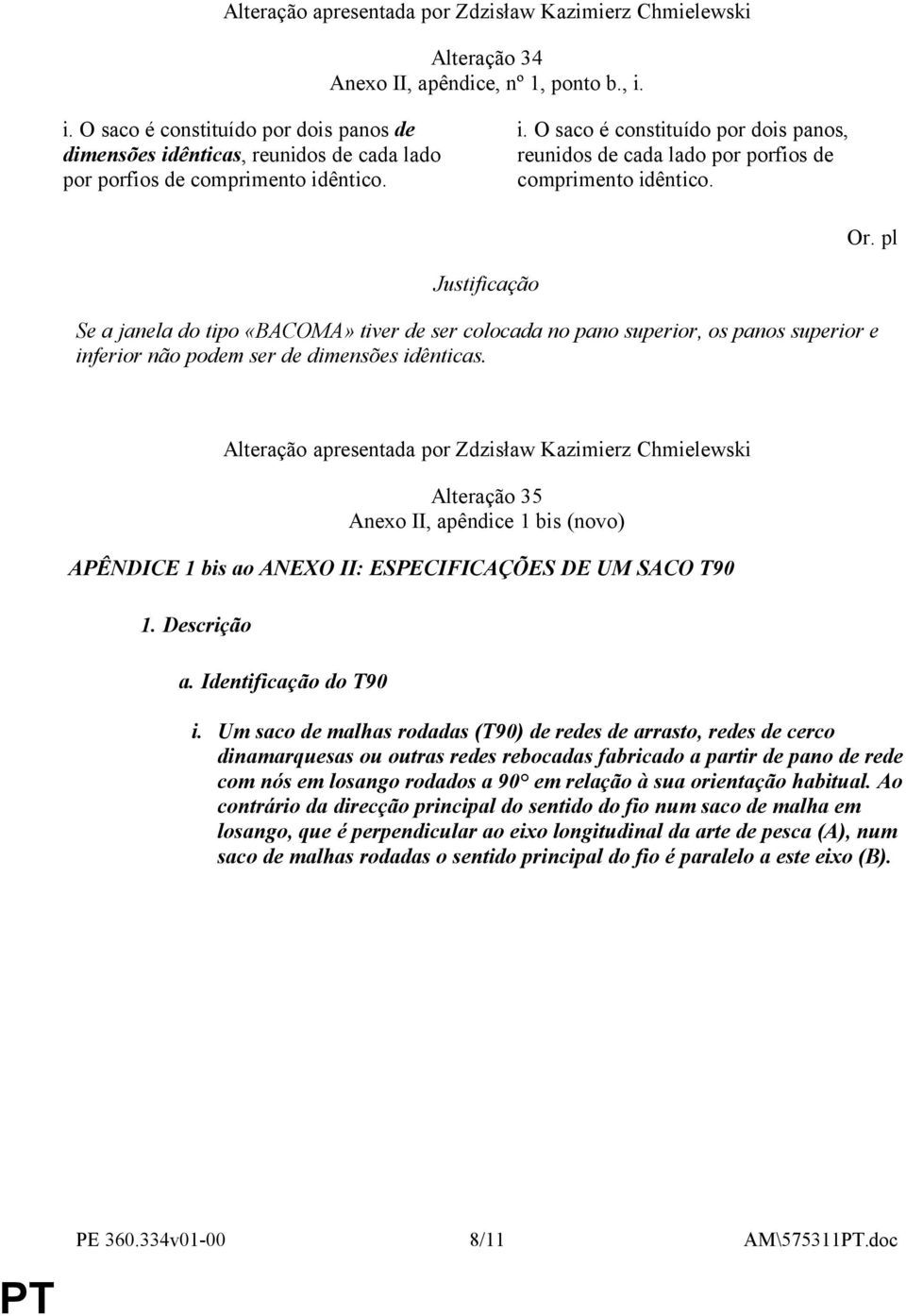 Alteração 35 Anexo II, apêndice 1 bis (novo) APÊNDICE 1 bis ao ANEXO II: ESPECIFICAÇÕES DE UM SACO T90 1. Descrição a. Identificação do T90 i.