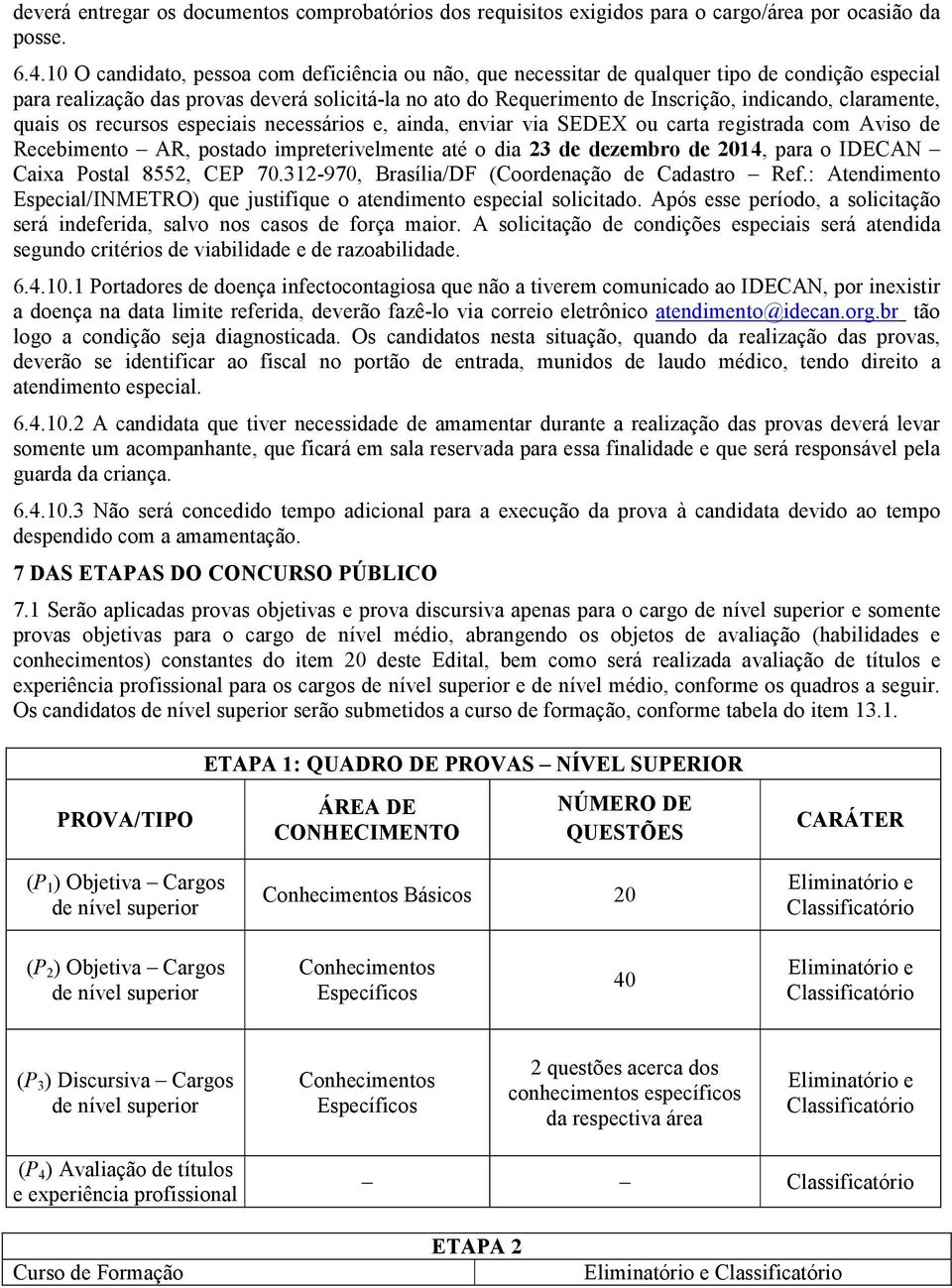 claramente, quais os recursos especiais necessários e, ainda, enviar via SEDEX ou carta registrada com Aviso de Recebimento AR, postado impreterivelmente até o dia 23 de dezembro de 2014, para o