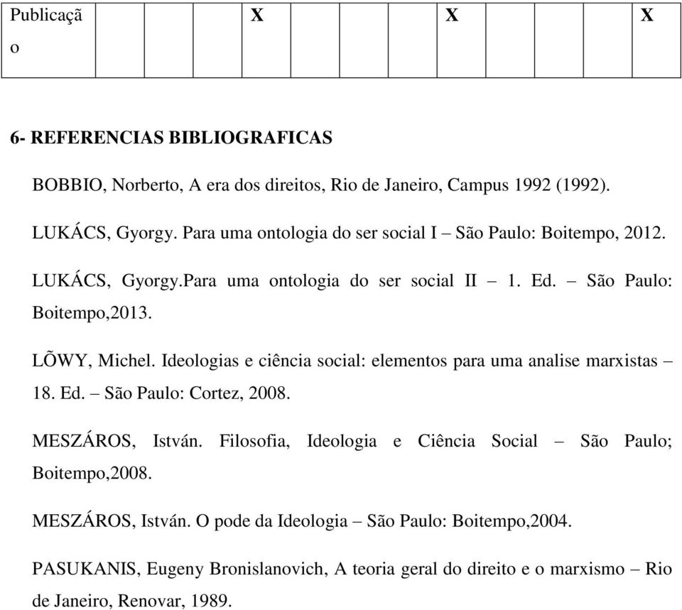 Ideologias e ciência social: elementos para uma analise marxistas 18. Ed. São Paulo: Cortez, 2008. MESZÁROS, István.