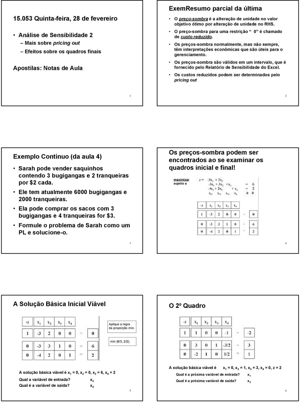 Os preços-sombra normalmente, mas não sempre, têm interpretações econômicas que são úteis para o gerenciamento.