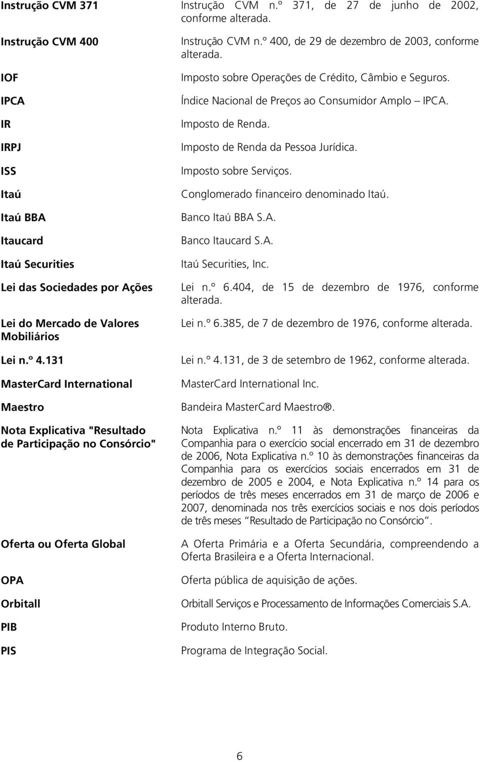 131 MasterCard International Maestro Nota Explicativa "Resultado de Participação no Consórcio" Oferta ou Oferta Global OPA Orbitall PIB PIS Instrução CVM n.