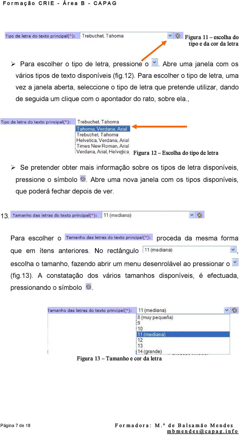 , Figura 12 Escolha do tipo de letra Se pretender obter mais informação sobre os tipos de letra disponíveis, pressione o símbolo.